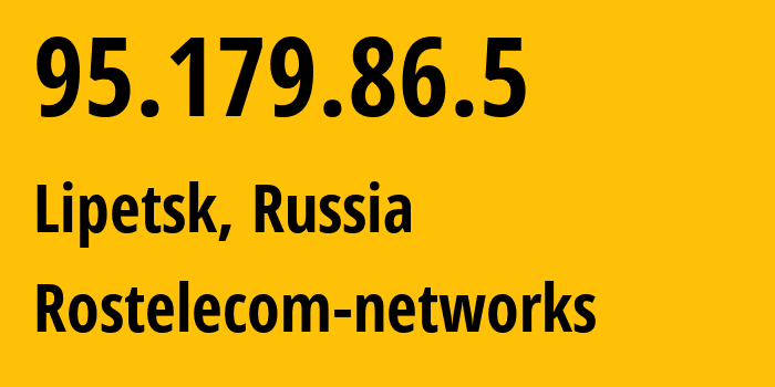 IP address 95.179.86.5 (Lipetsk, Lipetsk Oblast, Russia) get location, coordinates on map, ISP provider AS12389 Rostelecom-networks // who is provider of ip address 95.179.86.5, whose IP address