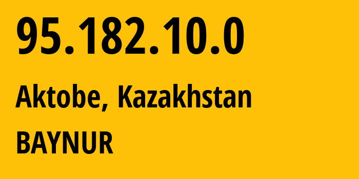 IP-адрес 95.182.10.0 (Актобе, Aktyubinskaya Oblast, Казахстан) определить местоположение, координаты на карте, ISP провайдер AS59443 BAYNUR // кто провайдер айпи-адреса 95.182.10.0