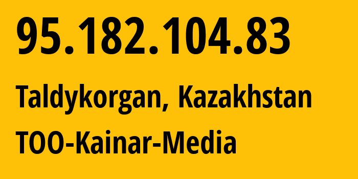 IP-адрес 95.182.104.83 (Талдыкорган, Жетысуская область, Казахстан) определить местоположение, координаты на карте, ISP провайдер AS212999 TOO-Kainar-Media // кто провайдер айпи-адреса 95.182.104.83