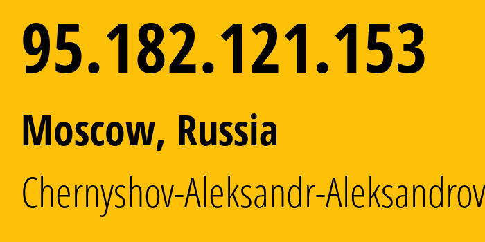 IP address 95.182.121.153 (Moscow, Moscow, Russia) get location, coordinates on map, ISP provider AS202984 Chernyshov-Aleksandr-Aleksandrovich // who is provider of ip address 95.182.121.153, whose IP address