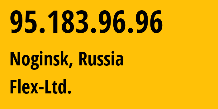 IP address 95.183.96.96 (Noginsk, Moscow Oblast, Russia) get location, coordinates on map, ISP provider AS21453 Flex-Ltd. // who is provider of ip address 95.183.96.96, whose IP address