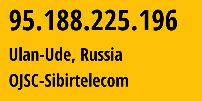 IP address 95.188.225.196 (Ulan-Ude, Buryatiya Republic, Russia) get location, coordinates on map, ISP provider AS12389 OJSC-Sibirtelecom // who is provider of ip address 95.188.225.196, whose IP address