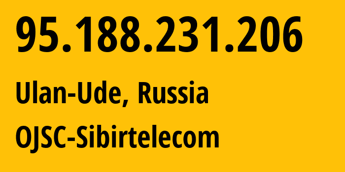 IP-адрес 95.188.231.206 (Улан-Удэ, Бурятия, Россия) определить местоположение, координаты на карте, ISP провайдер AS12389 OJSC-Sibirtelecom // кто провайдер айпи-адреса 95.188.231.206