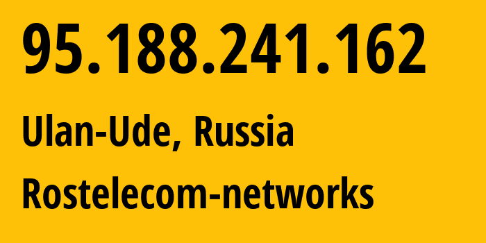 IP-адрес 95.188.241.162 (Улан-Удэ, Бурятия, Россия) определить местоположение, координаты на карте, ISP провайдер AS12389 Rostelecom-networks // кто провайдер айпи-адреса 95.188.241.162