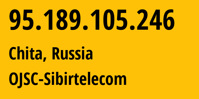 IP address 95.189.105.246 (Chita, Transbaikal Territory, Russia) get location, coordinates on map, ISP provider AS12389 OJSC-Sibirtelecom // who is provider of ip address 95.189.105.246, whose IP address