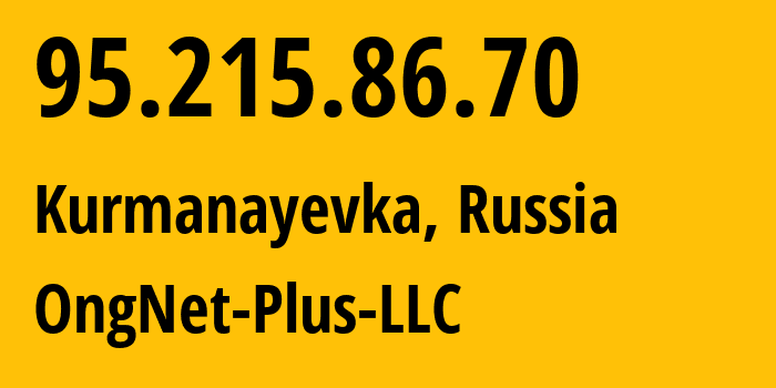 IP address 95.215.86.70 (Kurmanayevka, Orenburg Oblast, Russia) get location, coordinates on map, ISP provider AS51156 OngNet-Plus-LLC // who is provider of ip address 95.215.86.70, whose IP address