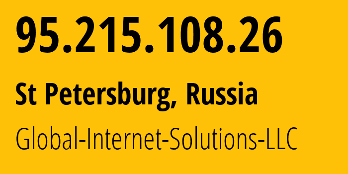 IP-адрес 95.215.108.26 (Санкт-Петербург, Санкт-Петербург, Россия) определить местоположение, координаты на карте, ISP провайдер AS207713 Global-Internet-Solutions-LLC // кто провайдер айпи-адреса 95.215.108.26