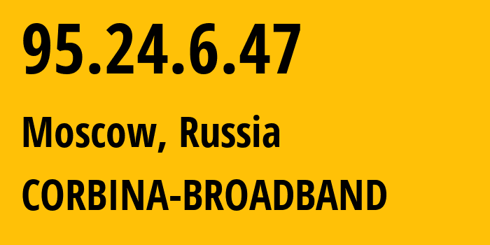 IP-адрес 95.24.6.47 (Москва, Москва, Россия) определить местоположение, координаты на карте, ISP провайдер AS8402 CORBINA-BROADBAND // кто провайдер айпи-адреса 95.24.6.47