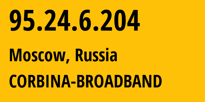 IP-адрес 95.24.6.204 (Москва, Москва, Россия) определить местоположение, координаты на карте, ISP провайдер AS8402 CORBINA-BROADBAND // кто провайдер айпи-адреса 95.24.6.204