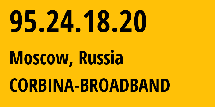 IP-адрес 95.24.18.20 (Москва, Москва, Россия) определить местоположение, координаты на карте, ISP провайдер AS8402 CORBINA-BROADBAND // кто провайдер айпи-адреса 95.24.18.20