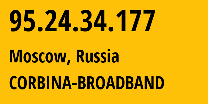 IP address 95.24.34.177 (Moscow, Moscow, Russia) get location, coordinates on map, ISP provider AS8402 CORBINA-BROADBAND // who is provider of ip address 95.24.34.177, whose IP address