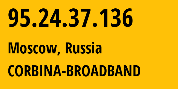 IP address 95.24.37.136 (Moscow, Moscow, Russia) get location, coordinates on map, ISP provider AS8402 CORBINA-BROADBAND // who is provider of ip address 95.24.37.136, whose IP address