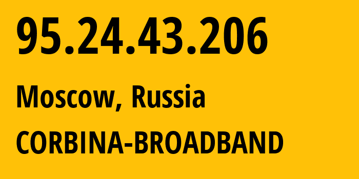 IP address 95.24.43.206 (Moscow, Moscow, Russia) get location, coordinates on map, ISP provider AS8402 CORBINA-BROADBAND // who is provider of ip address 95.24.43.206, whose IP address