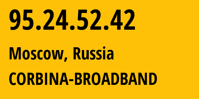 IP address 95.24.52.42 (Moscow, Moscow, Russia) get location, coordinates on map, ISP provider AS8402 CORBINA-BROADBAND // who is provider of ip address 95.24.52.42, whose IP address