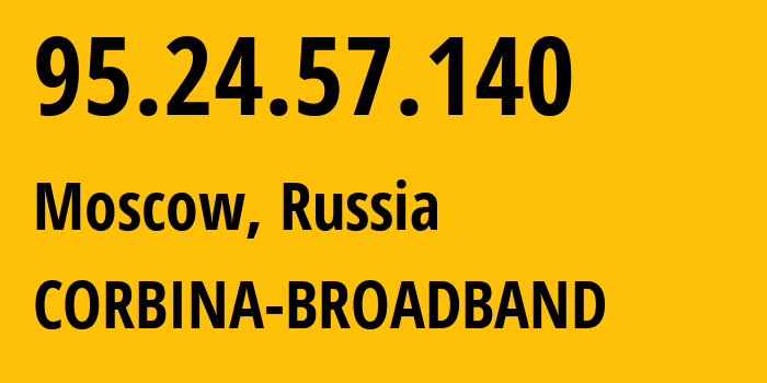 IP address 95.24.57.140 (Moscow, Moscow, Russia) get location, coordinates on map, ISP provider AS8402 CORBINA-BROADBAND // who is provider of ip address 95.24.57.140, whose IP address