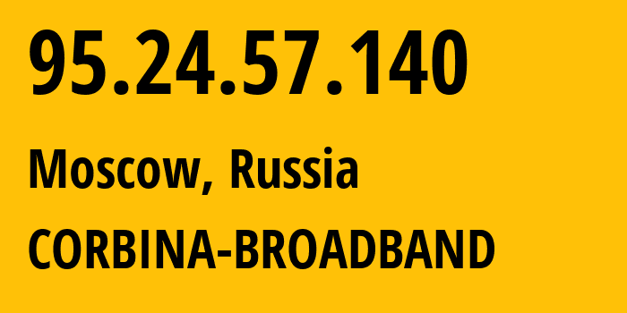 IP-адрес 95.24.57.140 (Москва, Москва, Россия) определить местоположение, координаты на карте, ISP провайдер AS8402 CORBINA-BROADBAND // кто провайдер айпи-адреса 95.24.57.140