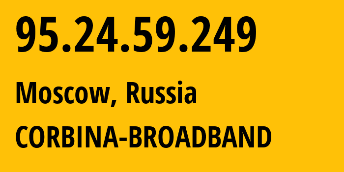 IP address 95.24.59.249 (Moscow, Moscow, Russia) get location, coordinates on map, ISP provider AS8402 CORBINA-BROADBAND // who is provider of ip address 95.24.59.249, whose IP address