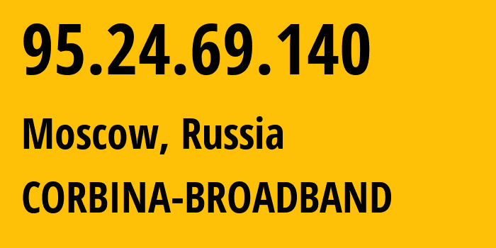 IP-адрес 95.24.69.140 (Москва, Москва, Россия) определить местоположение, координаты на карте, ISP провайдер AS8402 CORBINA-BROADBAND // кто провайдер айпи-адреса 95.24.69.140