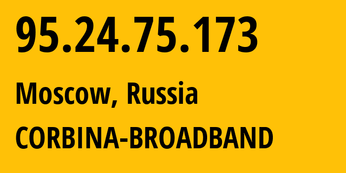 IP address 95.24.75.173 (Moscow, Moscow, Russia) get location, coordinates on map, ISP provider AS8402 CORBINA-BROADBAND // who is provider of ip address 95.24.75.173, whose IP address