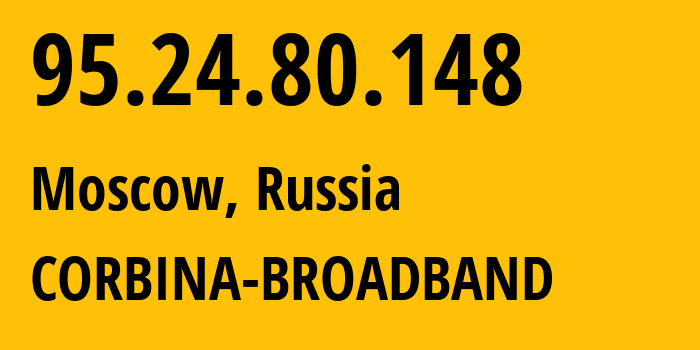 IP-адрес 95.24.80.148 (Москва, Москва, Россия) определить местоположение, координаты на карте, ISP провайдер AS8402 CORBINA-BROADBAND // кто провайдер айпи-адреса 95.24.80.148