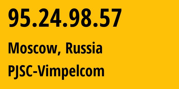 IP address 95.24.98.57 (Moscow, Moscow, Russia) get location, coordinates on map, ISP provider AS8402 PJSC-Vimpelcom // who is provider of ip address 95.24.98.57, whose IP address