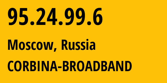 IP-адрес 95.24.99.6 (Москва, Москва, Россия) определить местоположение, координаты на карте, ISP провайдер AS8402 CORBINA-BROADBAND // кто провайдер айпи-адреса 95.24.99.6