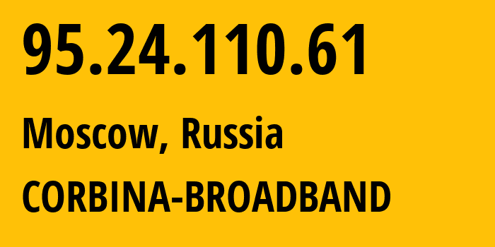 IP address 95.24.110.61 (Moscow, Moscow, Russia) get location, coordinates on map, ISP provider AS8402 CORBINA-BROADBAND // who is provider of ip address 95.24.110.61, whose IP address