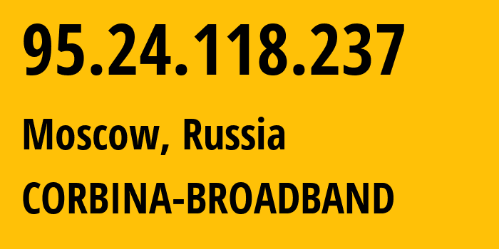 IP address 95.24.118.237 (Moscow, Moscow, Russia) get location, coordinates on map, ISP provider AS8402 CORBINA-BROADBAND // who is provider of ip address 95.24.118.237, whose IP address