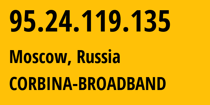 IP address 95.24.119.135 (Moscow, Moscow, Russia) get location, coordinates on map, ISP provider AS8402 CORBINA-BROADBAND // who is provider of ip address 95.24.119.135, whose IP address