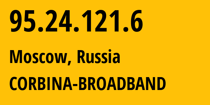 IP-адрес 95.24.121.6 (Москва, Москва, Россия) определить местоположение, координаты на карте, ISP провайдер AS8402 CORBINA-BROADBAND // кто провайдер айпи-адреса 95.24.121.6