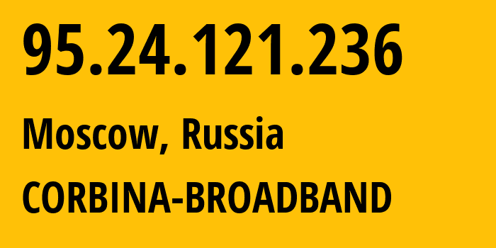 IP address 95.24.121.236 (Moscow, Moscow, Russia) get location, coordinates on map, ISP provider AS8402 CORBINA-BROADBAND // who is provider of ip address 95.24.121.236, whose IP address