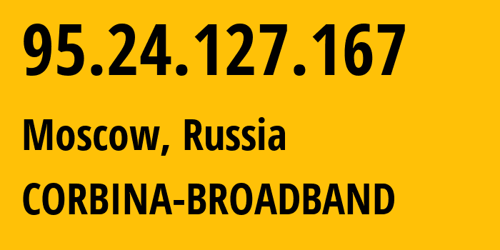 IP address 95.24.127.167 (Moscow, Moscow, Russia) get location, coordinates on map, ISP provider AS8402 CORBINA-BROADBAND // who is provider of ip address 95.24.127.167, whose IP address