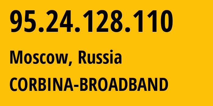 IP address 95.24.128.110 (Moscow, Moscow, Russia) get location, coordinates on map, ISP provider AS8402 CORBINA-BROADBAND // who is provider of ip address 95.24.128.110, whose IP address