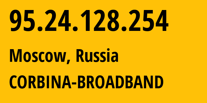 IP-адрес 95.24.128.254 (Москва, Москва, Россия) определить местоположение, координаты на карте, ISP провайдер AS8402 CORBINA-BROADBAND // кто провайдер айпи-адреса 95.24.128.254