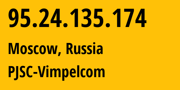 IP address 95.24.135.174 (Moscow, Moscow, Russia) get location, coordinates on map, ISP provider AS8402 PJSC-Vimpelcom // who is provider of ip address 95.24.135.174, whose IP address