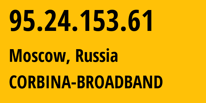 IP-адрес 95.24.153.61 (Москва, Москва, Россия) определить местоположение, координаты на карте, ISP провайдер AS8402 CORBINA-BROADBAND // кто провайдер айпи-адреса 95.24.153.61