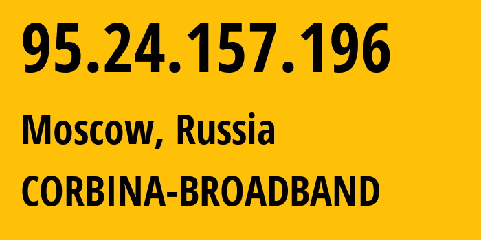 IP-адрес 95.24.157.196 (Москва, Москва, Россия) определить местоположение, координаты на карте, ISP провайдер AS8402 CORBINA-BROADBAND // кто провайдер айпи-адреса 95.24.157.196