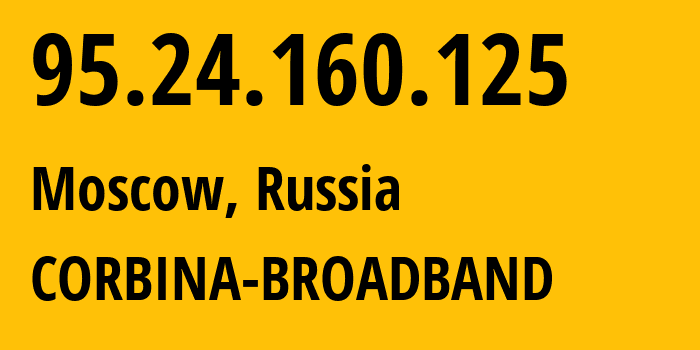 IP-адрес 95.24.160.125 (Москва, Москва, Россия) определить местоположение, координаты на карте, ISP провайдер AS8402 CORBINA-BROADBAND // кто провайдер айпи-адреса 95.24.160.125