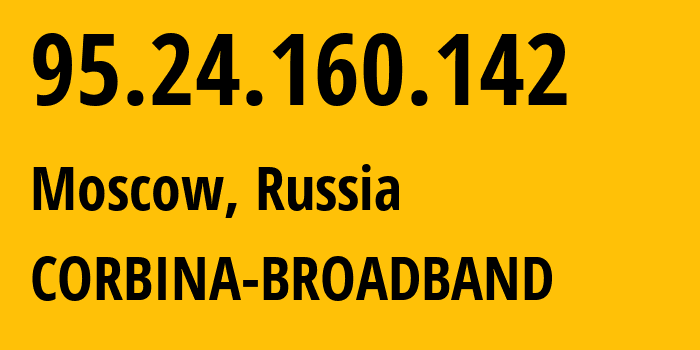 IP-адрес 95.24.160.142 (Москва, Москва, Россия) определить местоположение, координаты на карте, ISP провайдер AS8402 CORBINA-BROADBAND // кто провайдер айпи-адреса 95.24.160.142
