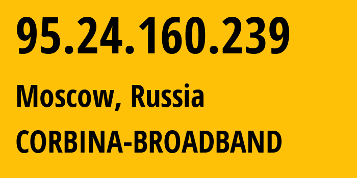 IP-адрес 95.24.160.239 (Москва, Москва, Россия) определить местоположение, координаты на карте, ISP провайдер AS8402 CORBINA-BROADBAND // кто провайдер айпи-адреса 95.24.160.239