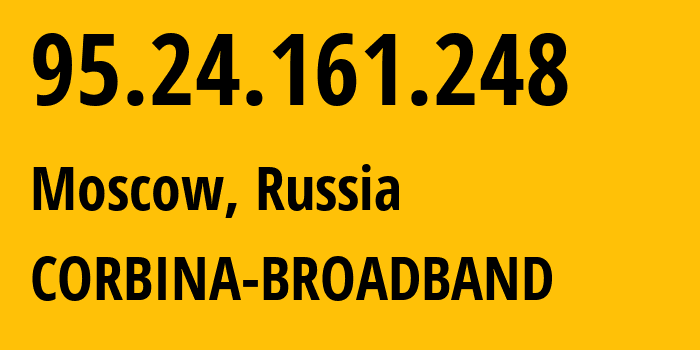 IP address 95.24.161.248 (Moscow, Moscow, Russia) get location, coordinates on map, ISP provider AS8402 CORBINA-BROADBAND // who is provider of ip address 95.24.161.248, whose IP address