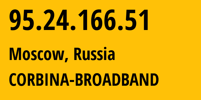 IP-адрес 95.24.166.51 (Москва, Москва, Россия) определить местоположение, координаты на карте, ISP провайдер AS8402 CORBINA-BROADBAND // кто провайдер айпи-адреса 95.24.166.51