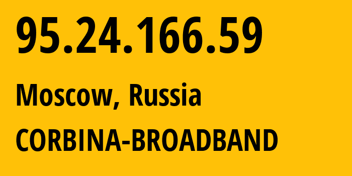 IP-адрес 95.24.166.59 (Москва, Москва, Россия) определить местоположение, координаты на карте, ISP провайдер AS8402 CORBINA-BROADBAND // кто провайдер айпи-адреса 95.24.166.59