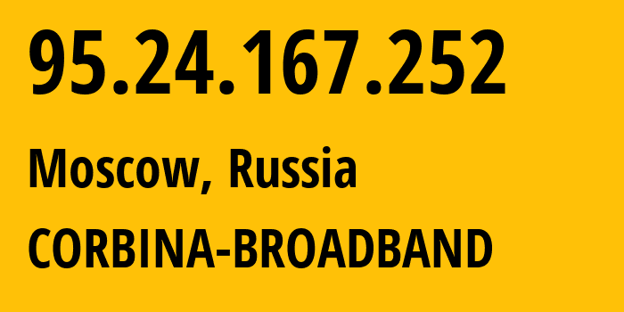 IP address 95.24.167.252 (Moscow, Moscow, Russia) get location, coordinates on map, ISP provider AS8402 CORBINA-BROADBAND // who is provider of ip address 95.24.167.252, whose IP address