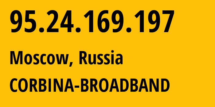 IP address 95.24.169.197 (Moscow, Moscow, Russia) get location, coordinates on map, ISP provider AS8402 CORBINA-BROADBAND // who is provider of ip address 95.24.169.197, whose IP address