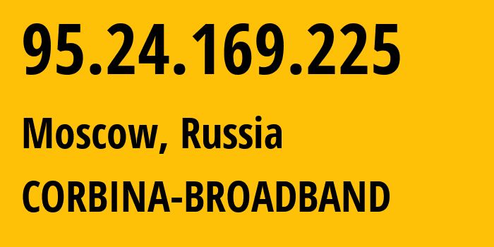 IP address 95.24.169.225 (Moscow, Moscow, Russia) get location, coordinates on map, ISP provider AS8402 CORBINA-BROADBAND // who is provider of ip address 95.24.169.225, whose IP address