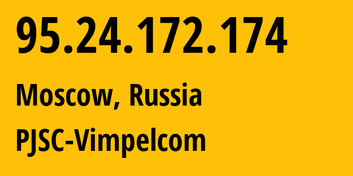 IP address 95.24.172.174 (Moscow, Moscow, Russia) get location, coordinates on map, ISP provider AS8402 PJSC-Vimpelcom // who is provider of ip address 95.24.172.174, whose IP address