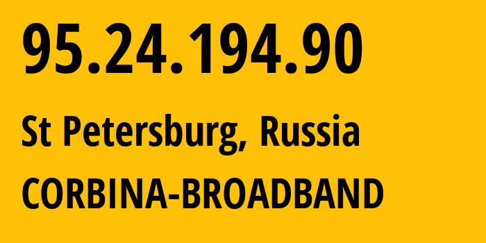 IP address 95.24.194.90 (St Petersburg, St.-Petersburg, Russia) get location, coordinates on map, ISP provider AS8402 CORBINA-BROADBAND // who is provider of ip address 95.24.194.90, whose IP address