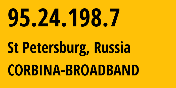 IP-адрес 95.24.198.7 (Санкт-Петербург, Санкт-Петербург, Россия) определить местоположение, координаты на карте, ISP провайдер AS8402 CORBINA-BROADBAND // кто провайдер айпи-адреса 95.24.198.7