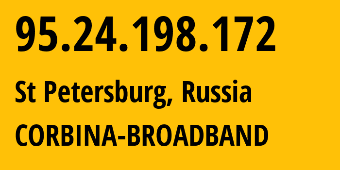 IP address 95.24.198.172 (St Petersburg, St.-Petersburg, Russia) get location, coordinates on map, ISP provider AS8402 CORBINA-BROADBAND // who is provider of ip address 95.24.198.172, whose IP address